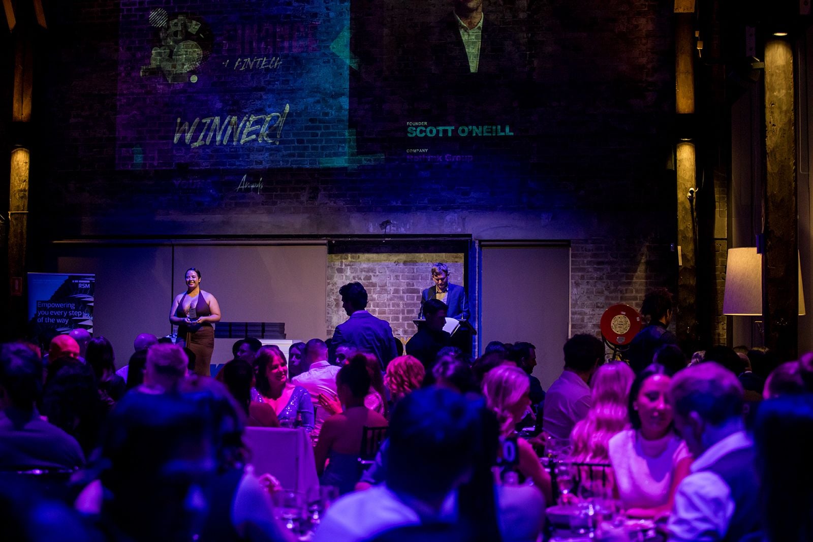 2025 Sydney Young Entrepreneur Awards Gala Dinner Winners accepting trophies on stage at the 2025 Sydney Young Entrepreneur Awards